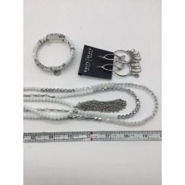 White House Black Market  White / Silver Necklace, Earring, Bracelet Set NWTS