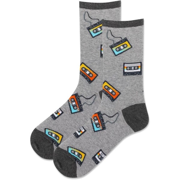 Hotsox Women's Cassette Tape Socks 1 Pair, Grey Heather, Women's