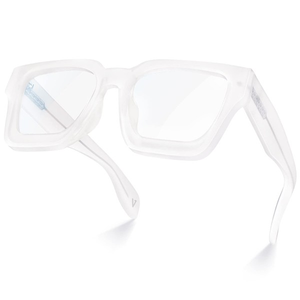 VISOONE - anteojos de bloqueo de luz azul rectangular, elegante, marco multicolor para mujeres y hombres, RIVER, Alyssum White, Medium