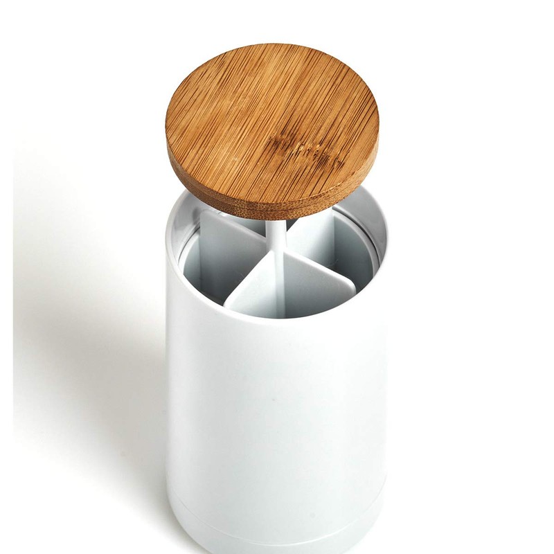 Zeller 18883 Cotton Bud Dispenser ABS / Bamboo White Approx.