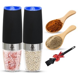 IZL Kitchenware Gravity Electric Salt and Pepper Grinder Set - 2 Pack with LED Lights, Adjustable Coarseness, and One-Hand Operation - Battery Powered Salt and Pepper Mill for Effortless Seasoning