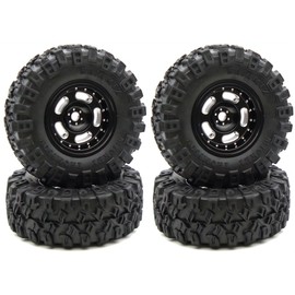 TxXrcss Set of 4 Rc 1.0 Beadlock Wheel and Tire for Axial SCX24 AX24 TRX4M FCX24 Upgrade 1/24 1/18 RC Crawler Car (Black)