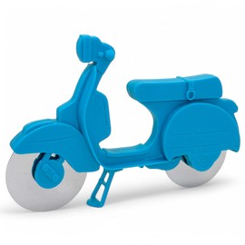 MIJOMA Pizza Schneider Motorroller – Trendiger Pizzaroller im Scooter-Design, Edelstahl Pizzarad, Pizzaschneider mit Ständer, spülmaschinenfest (1, Blau)
