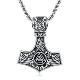 DAYLINLOVE Thor Hammer Necklace 925 Sterling Silver Norse Viking Thor Hammer Pendant Mjolnir Necklace for Men Amulet Jewelry Gifts for Men