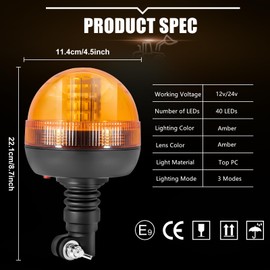 40LEDs Emergency Flash Strobe Rotating Light Amber Truck Beacon Light for 12V/24V Vehicles Forklift Truck Tractor Golf Carts.