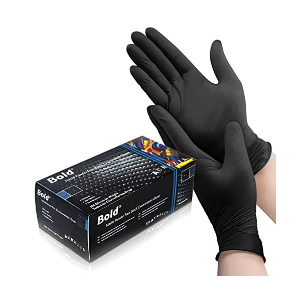 UK BEST BRANDS (100) Black Nitrile Disposable Gloves (medium) -
