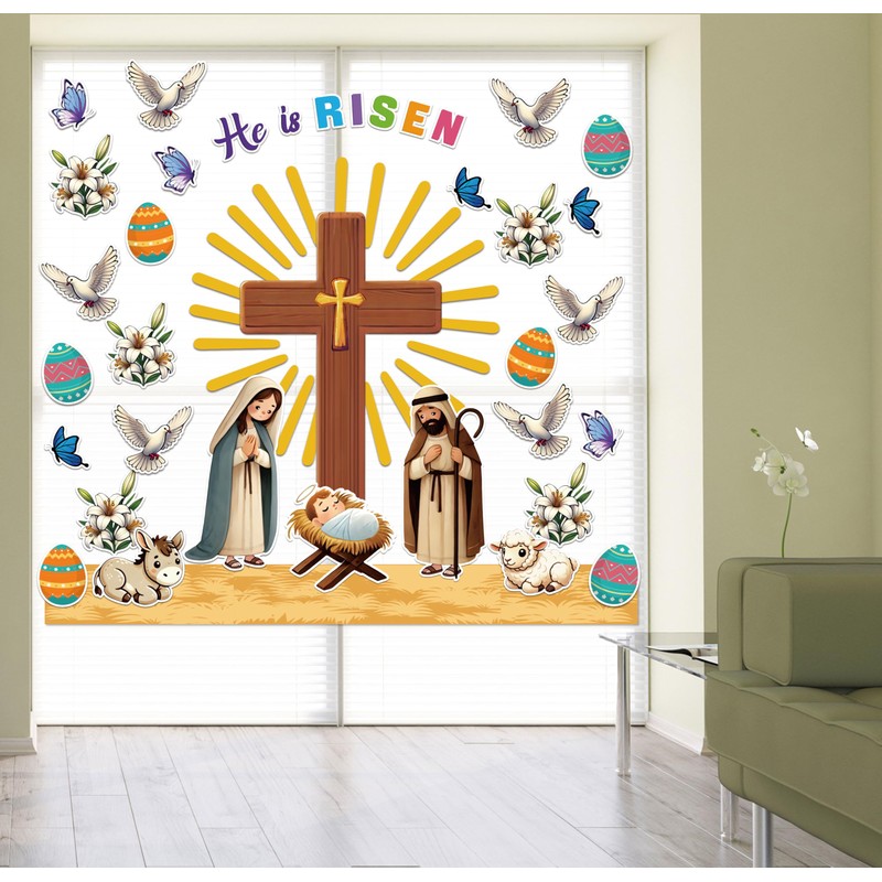 Maqiauly Easter Bulletin Board Decorations He Is Risen Cross Church