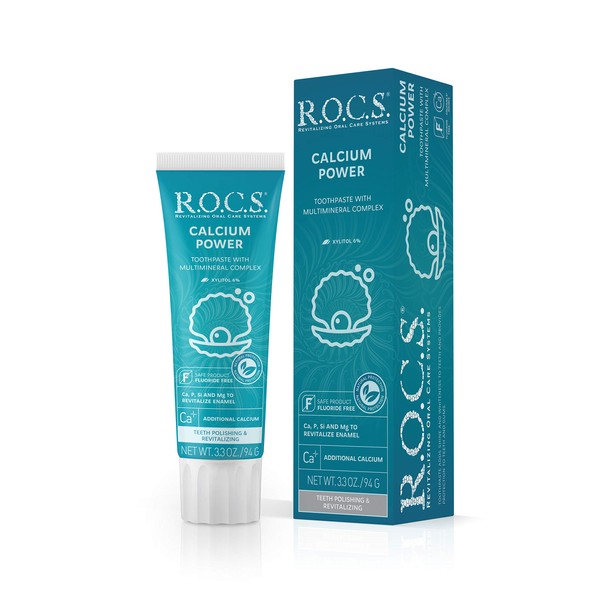 R.O.C.S. Toothpaste - Mineralin Formula with Calcium, Bromelain and Xylitol - Best for Removing Plaque and Strengthening Enamel - Non-Fluoride Oral Care (Calcium Power, Pack of 1)