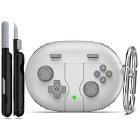 RFUNGUANGO Beats Studio Buds+ (2023) / Studio Buds (2021) Silicone Protective Case With Gaming Console Theme, Cleaning Tool, Key Fob - Light Grey