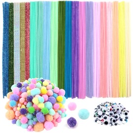 TOAOB 500pcs Art Crafts Supplies Kit Pipe Cleaners Set Includes 100pcs Assorted Chenille Stems 250pcs Pom Poms 150pcs Self Adhesive Wiggle Googly Eyes for DIY Art Projects