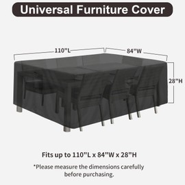 PureFit Patio Furniture Covers, Outdoor Table Furniture Cover Waterproof Rectangle, Patio Sectional Couch Set Cover for Deck, Lawn and Backyard, UV Resistant, 110"L x 84"W x 28"H, Black