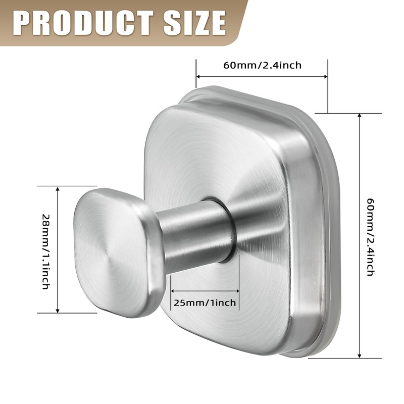 Fenas No-Drill Reusable Suction Cup Hooks, 2-Pack Brushed Nickel –