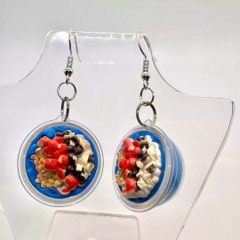 Handmade Oatmeal Bowl Earrings - Vegan Earrings - Foodie Earrings - Fruit Earrings