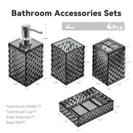 Seeatoo Bathroom Accessory Set, 4 PCS Grey Bathroom Accessories Set, Soap Dispenser and Toothbrush Holder Set, Soap Dish and Mouthwash Cup, Boho Bathroom Decor, Bathroom Sets Accessories