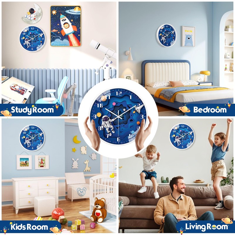 WEEKSUN 25 cm Children's Wall Clock, Silent Wall Clock, Easy