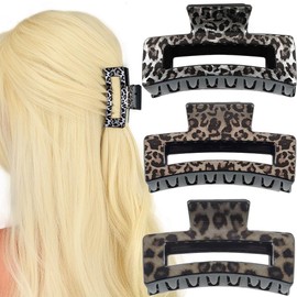 Outyua 3.5 Inch Tortoise Shell Hair Clips for Women French Leopard Print Hair Claw Clip Banana Barrettes Hair Accessories 3Pcs