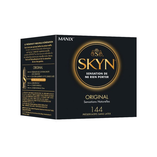 Skyn Original : Lot de 144 Préservatifs sans latex Skynfeel pour Homme / Taille Régulière, Solides et Fins, Forme Droite et Lisse / Diamètre 53mm