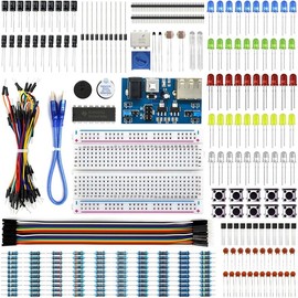 Electronics Basic Kit w/Power Supply Module, Breadboard, Jumper Wire, LED,Resistor, comes with more than 300 count sensors and components for fun and simple  projects.