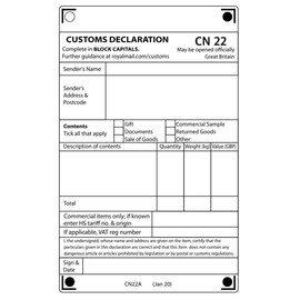 CN22 Shipping Labels - For International & Royal Mail Orders - Customs Exports (100)