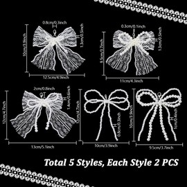 PH PandaHall Pack of 10 5 Styles Shoe Charms with Bow 9.5 ~ 13 cm Pearl Knot Shoe Clips Sneaker Charms for Wedding Dress Keychian DIY Crafts, Glass