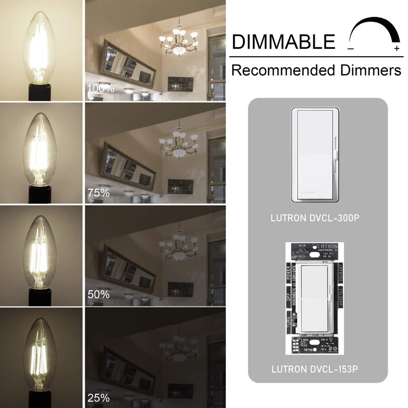 Cotanic Dimmable E12 Candelabra LED Bulbs, 60W Equivalent,4000K Daylight,600LM Ceiling