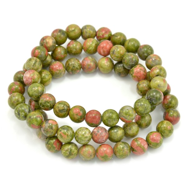 Paialco 8mm Unakite Gemstone Stretch Beaded Bracelet, Pack of 3