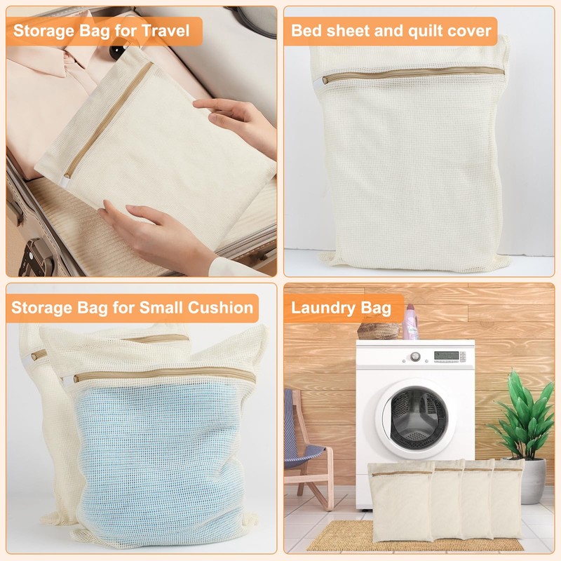 4-Piece Medium Durable Organic Cotton Mesh Laundry Bags with Sturdy