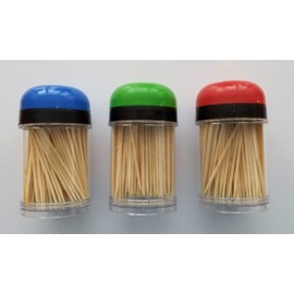 Handy Housewares 3-pack Toothpick Storage Containers with Dispenser Lids - Includes 300 Natural Wood Toothpicks (One 3-pack)