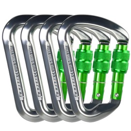 SEPEAK UIAA CE 30kN Locking Climbing Carabiner, Professional Heavy Duty Screwgate Clip for Outdoor Climbing, Mountaineering, Rappelling, Camping, Hiking, Swing, Large D Carabiner Hook/6744lb,4pc,Green