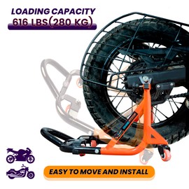 GRAND PITSTOP Universal Adjustable Rear Paddock Stand for Motorcycles with Swingarm Rest, 360° Dismountable, Motorcycle Weight up to 226 kg, Black + Orange