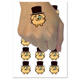 Weird Fancy Gentleman Dog Pup Top Hat Monocle Temporary Tattoo Water Resistant Fake Body Art Set Collection - 54 1" Tattoos (1 Sheet)