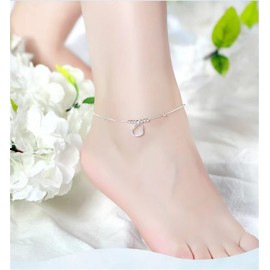 JINJIASC Ankle Bracelets For Women 925 Sterling Silver Indian Heart Love Beaded Anklets for women (love)