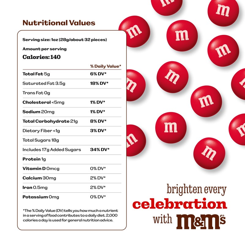 M&M’S WORLD Red Milk Chocolate Candy 5lb Resealable Pack for