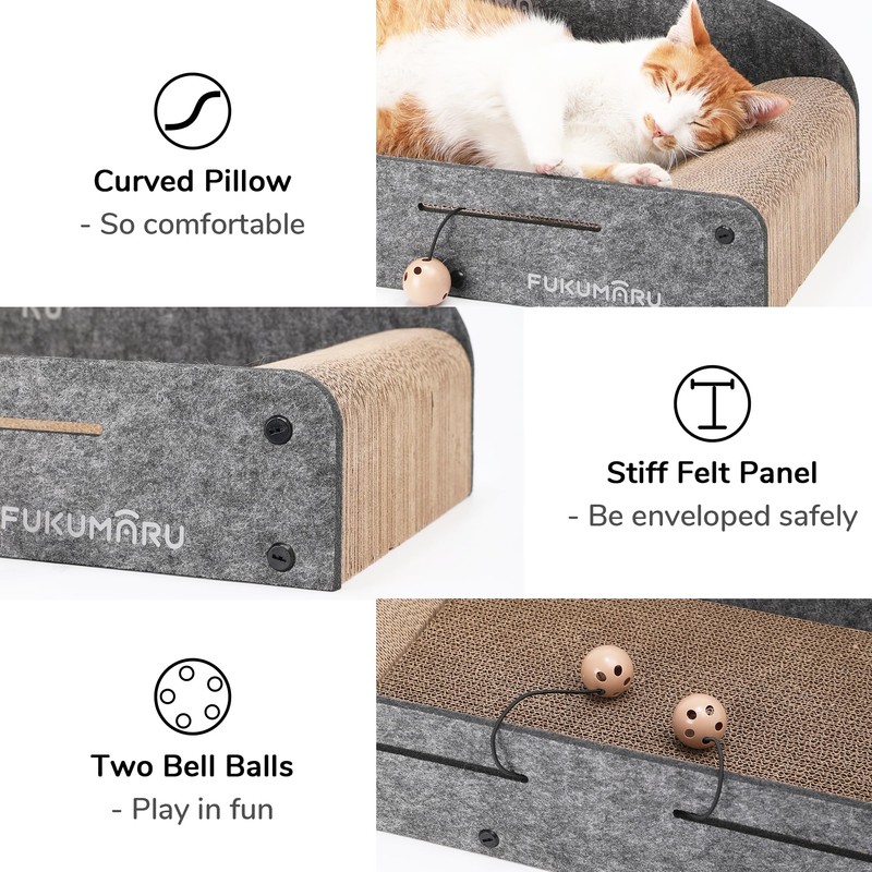 FUKUMARU 26 Inch Cat Scratcher Cardboard Lounge Bed, 2 Reversible