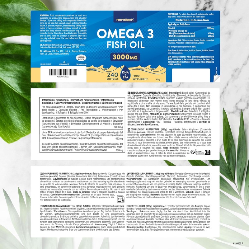 Horbaach Omega 3 Capsules High Dose 3000 mg per Daily