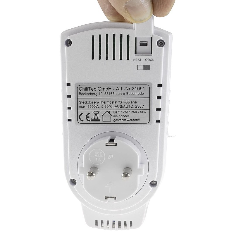 Socket Thermostat, Max. 3500 W, On/Off/Auto, 230 V for Heating