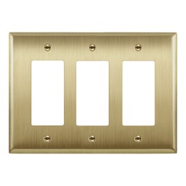 LIDER Decorator Switch or Receptacle Metal Wall Plate, Stainless Steel Outlet Cover, Corrosion Resistant, Mid-Size 3-Gang 4.88" x 6.77", 201 Stainless Steel, LMWP-33M-BB, Brushed Brass