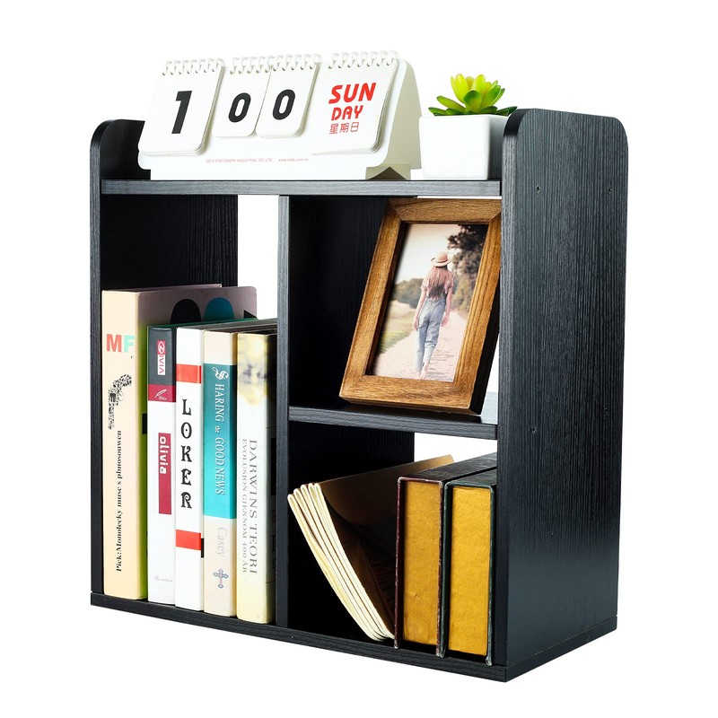 PAG Desktop Shelf Freestanding Wood Small Bookshelf Desk Supplies Organizers