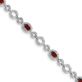 Sterling Silver Diamond & Garnet Oval Link Bracelet