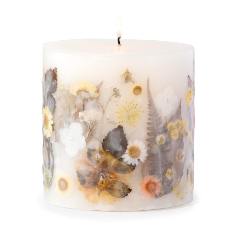 ANDALUCA Pressed Real Flowers Handcrafted Botanical Floral Pillar Candle (Sunlit