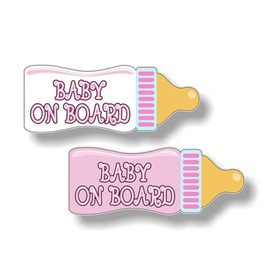 2 Baby On Board Baby Bottle (Pink Theme) 9" Vinyl Decal Stickers Car Safety Cute Design Kids Onboard Caution Warning Sign Sticker Decals (Pink Theme)