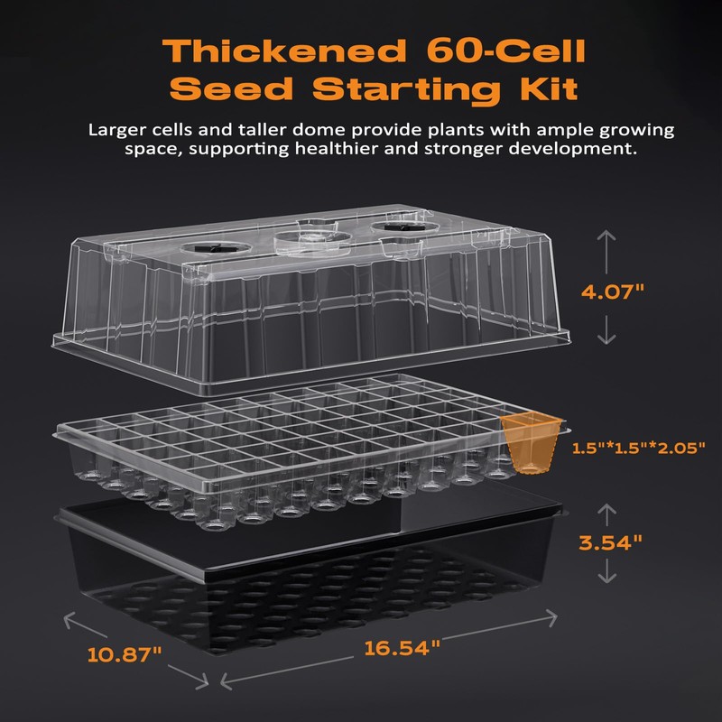 Patigrow 60-Cell Self-Watering Seed Starter Tray with Grow Light, Seed