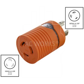 AC WORKS [ADL630L620] Plug Adapter L6-30P 30Amp 250Volt Male Plug to L6-20R 20Amp 250Volt Locking Female Connector