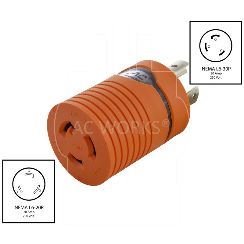 AC WORKS [ADL630L620] Plug Adapter L6-30P 30Amp 250Volt Male Plug