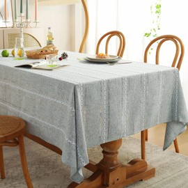 Chassic 60 x 104 inches Farmhouse Style Linen tablecloths, Wrinkle Resistant Washable Dining Room Table Cloths for 6 Foot Rectangle Tables - Hemstitch Light Grey