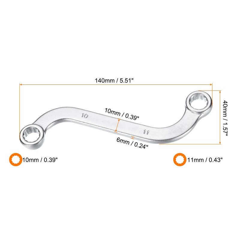 sourcing map S-Style Box Wrench Metric 10mm x 11mm 12-Point