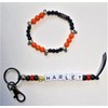 Biker Black and Orange Skull Beaded Bracelet and Matching Keyring