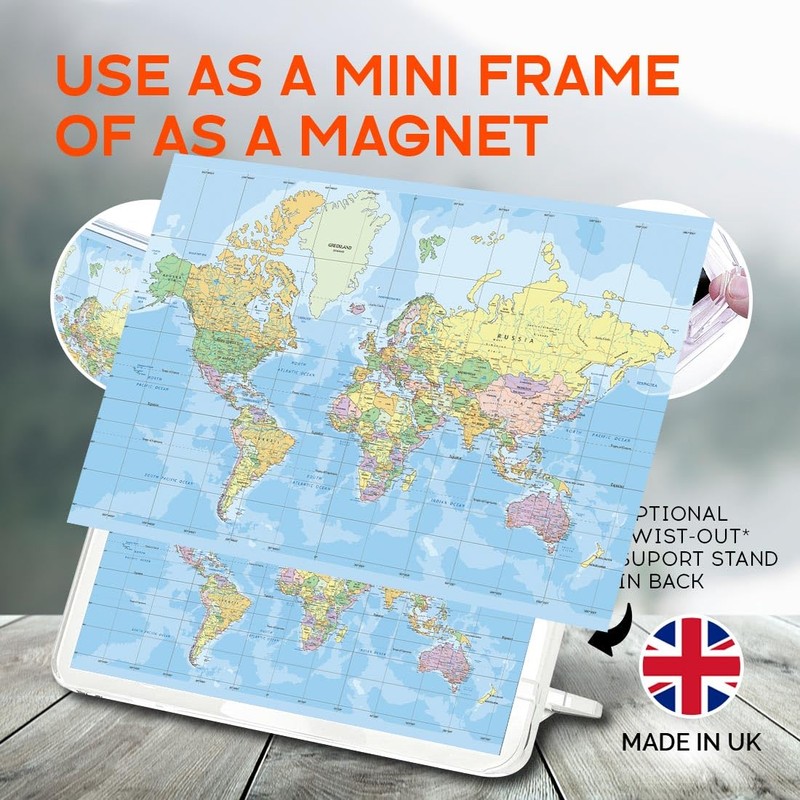 Classic Rectangle Magnet with Stand - World Map Globe Earth