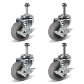 NINOSO 2" Caster Wheels, Threaded Stem Casters Set of 4 Heavy Duty, 5/16''-18 x 1 (Screw Diameter 5/16", Stem Length 1"), Rubber Swivel Casters with Brake for Cart Furniture(2"-4 Stem Brake Caster)
