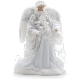 Festive 30 Centimeter Velvet Angel With Feather Wings,White